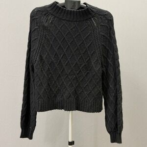 American Eagle Women's Charcoal Gray Cable Knit Mock Neck Sweater XL